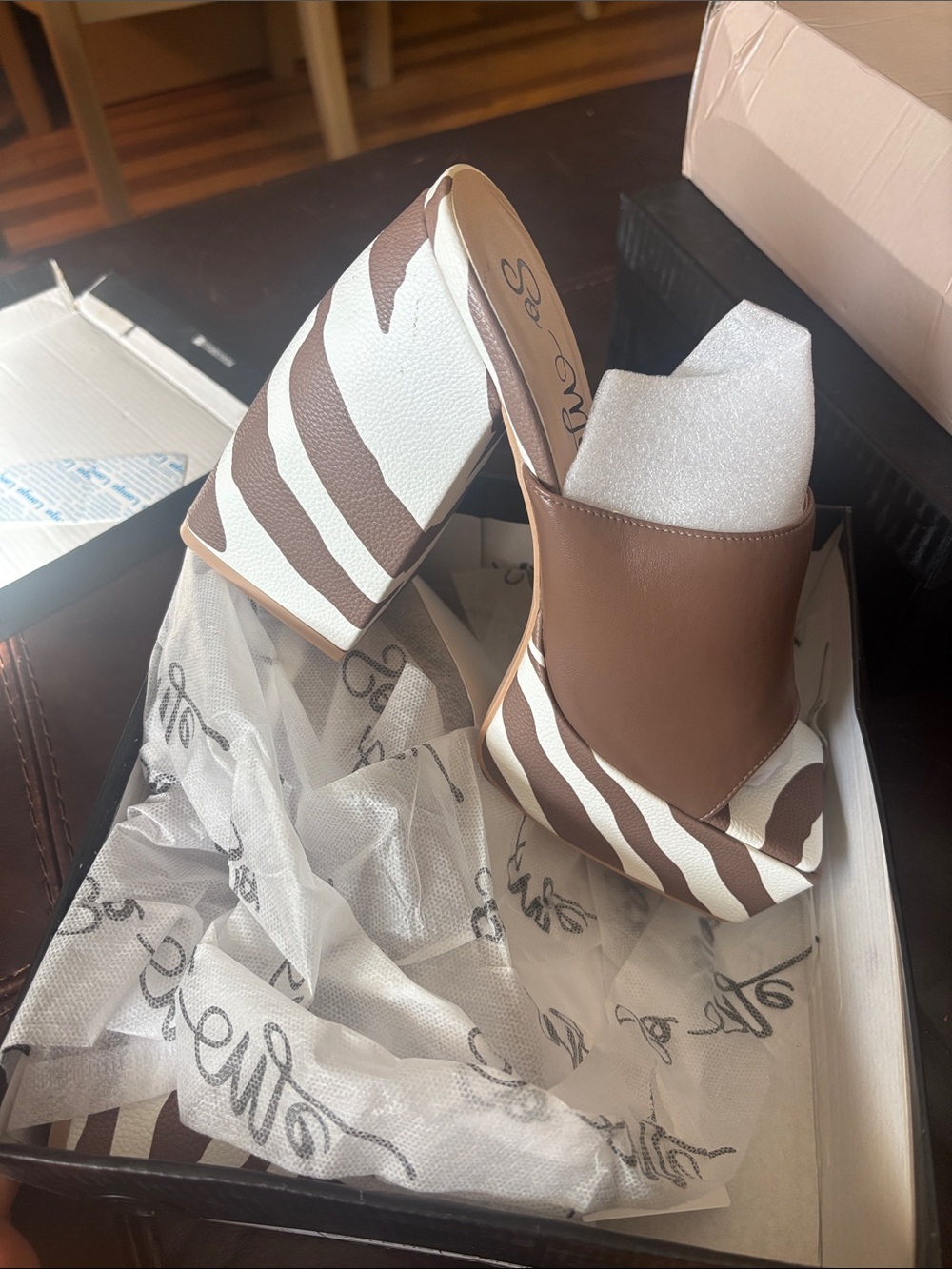 Brown and White Zebra-Print Platform Mules